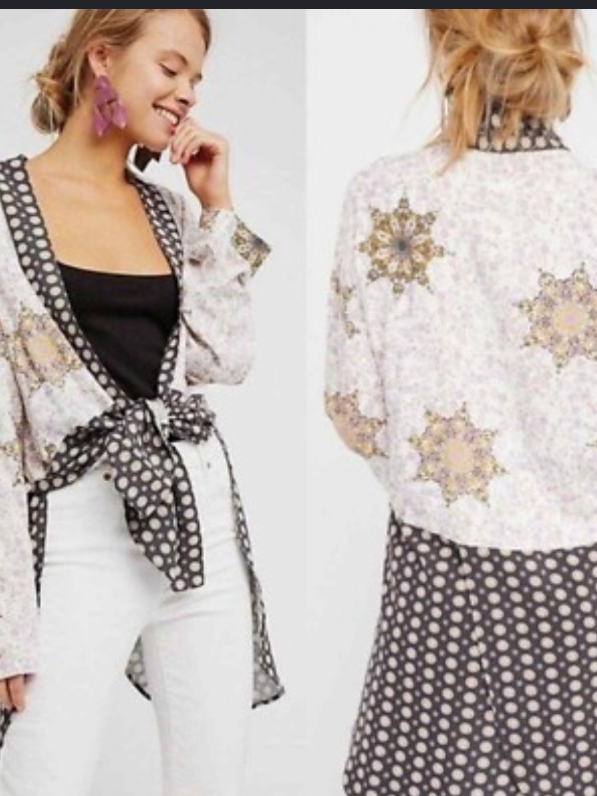 Free People Large Open Front Tunic Boho Colorblock Floral Print